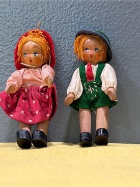 ✨ RARE Vintage Mid-Century Miniature Wooden Peg Dolls Duo with  Box ✨